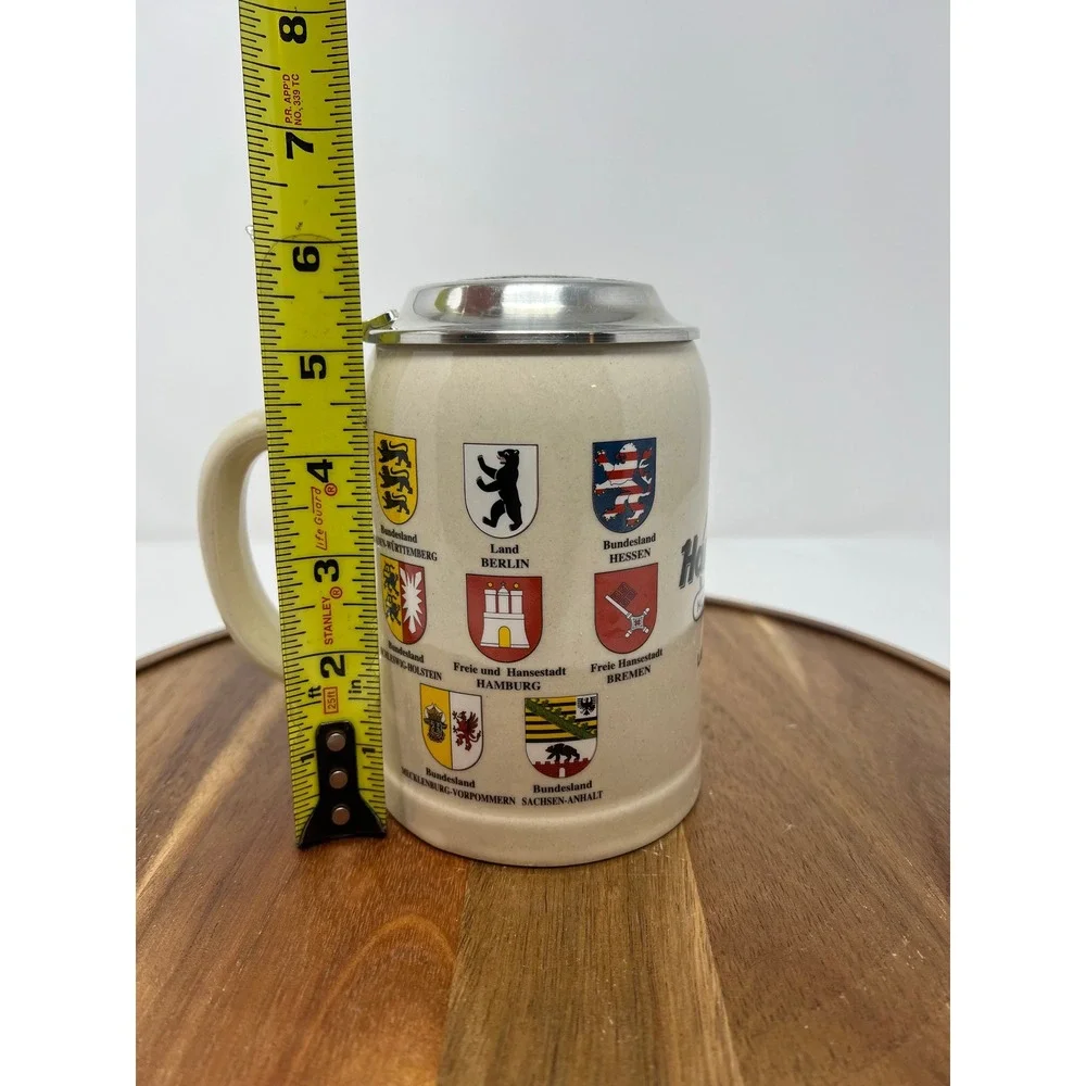 Beer Stein Hard Rock Ceramic with Pewter Lid German‎ Coat of Arms